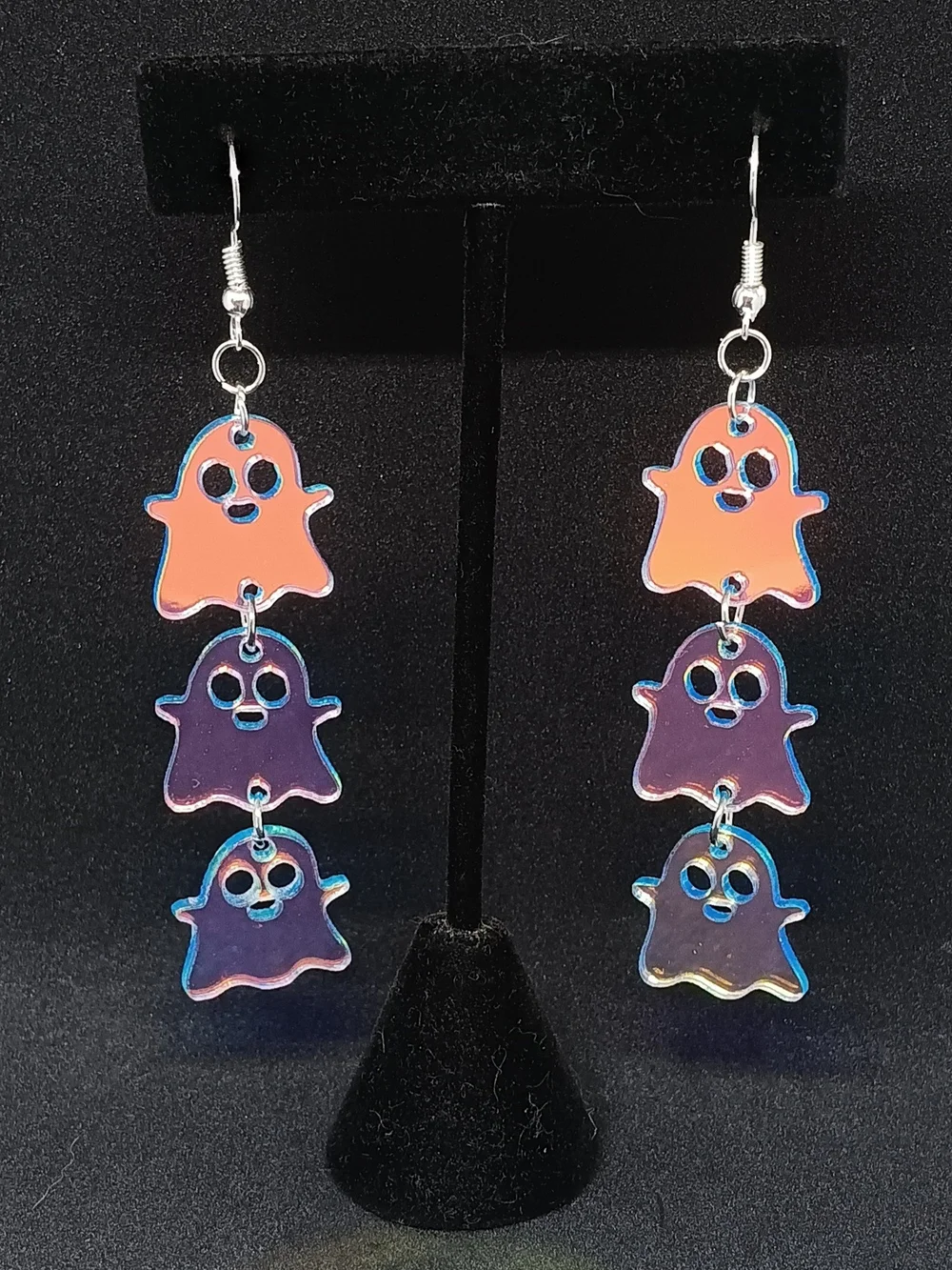 Ghost Trio Dangle Earrings - Blue & Multi Color Holographic
